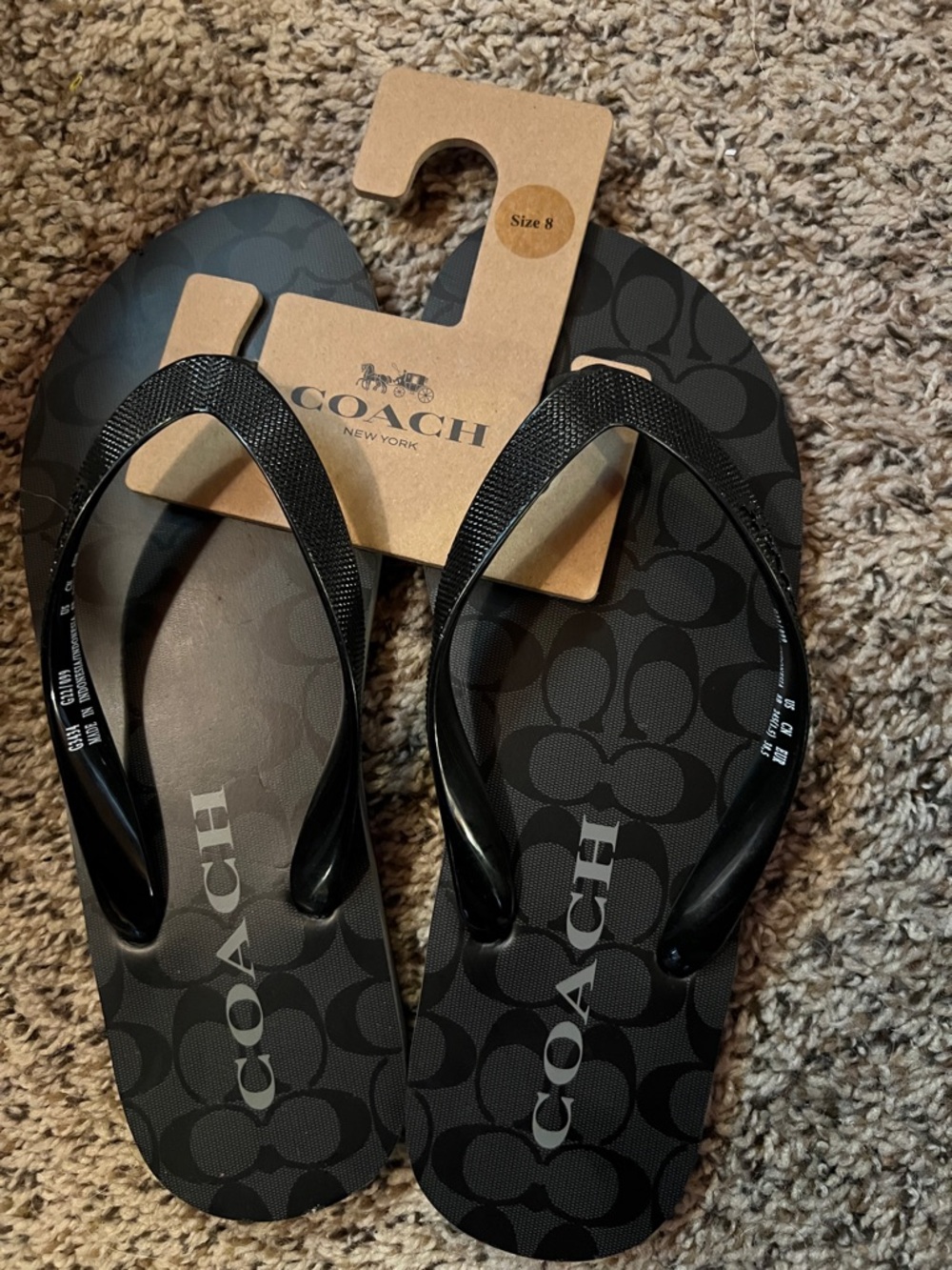 Coach Black Signature Logo Flip Flop Sandals